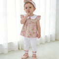 Girls' summer floral outfit: lightweight baby girl's peter pan collar flutter sleeve top and leggings set - sweet and adorable two-piece