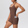 pure color brushed beautiful back tight strap halterflap pocket pants yoga suit sports running shortstwo-piece set