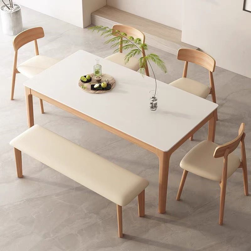 Nordic solid wood slate dining table and chair modern casual log for homeaccessible luxury high-end small apartment cream style dining table