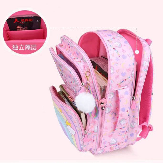 New children's backpack, grades 1-3-6, girls' princess style, lightweight rainbow elementary school bag - wholesale