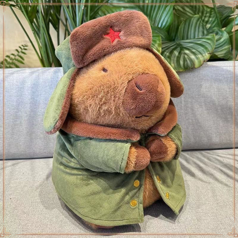 Popular Kapibara military coat doll flower padded jacket capybara doll throw pillow sleeping rag doll birthday girl