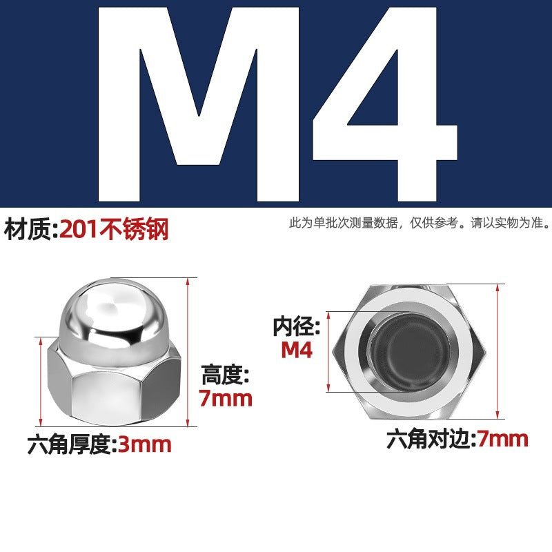 304/201/316 stainless steel round ball head nut cover type decorative screw cap female cap 3M4M5M6M8