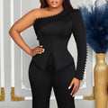 D463  foreign trade women's clothing  spring new style one-shoulder beaded ol two-piece set plus size european and american style outfit