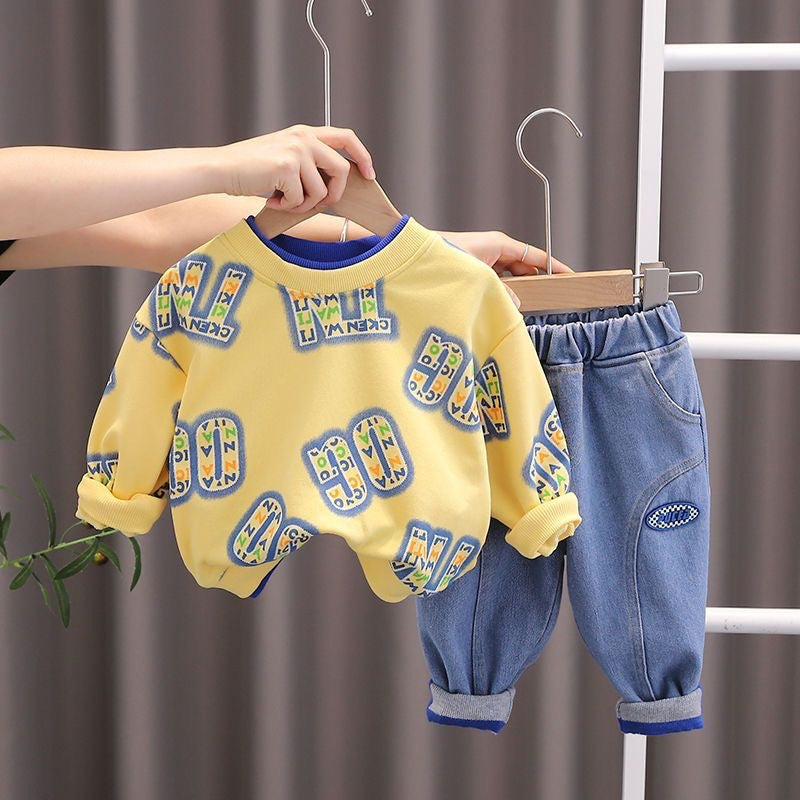 Boys' cool & stylish sweatshirt set for autumn/winter  - new trendy kids' clothing for baby boys, perfect for making a statement on the street, suitable for young children and middle-sized kids, summer wear