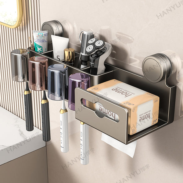 Suction cup toothbrush rack toilet mouthwash cup hanger wall-mounted family tooth cup tooth cylinder holder electric toothbrush holder
