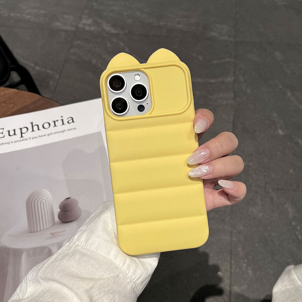 3d cat ear striped case for apple 17 pro max iphone 16 - large hole side cat paw soft case