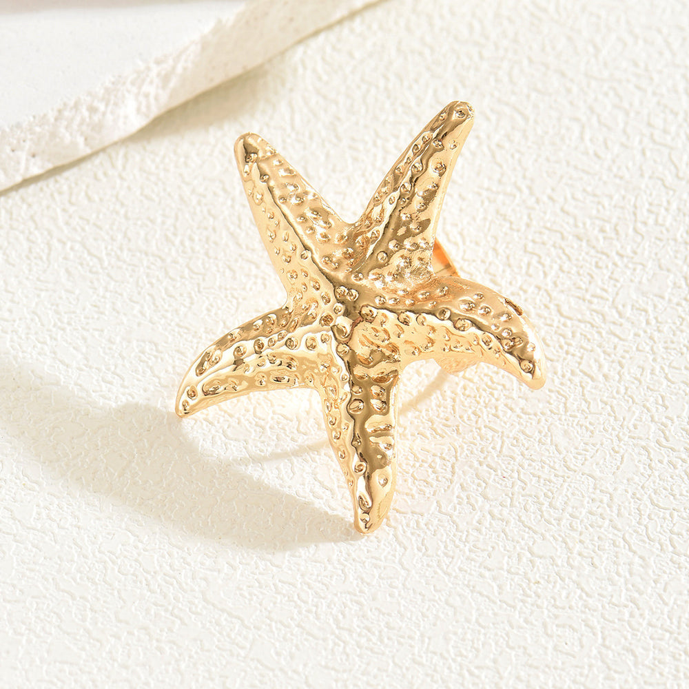 Gold-plated open ring wholesale european and american cross-border jewelry jewelry seaside conch starfish sense of design exaggerated ring for women