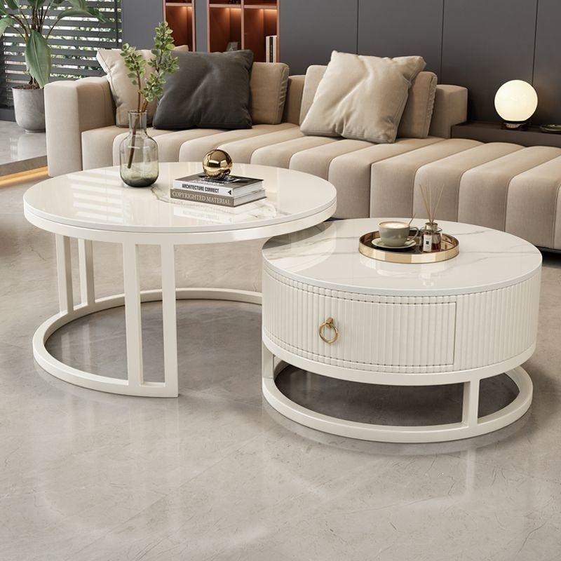 Rock slab coffee table living room for homecasual modern small apartment new arrivalaccessible luxury double-layer telescopic round side table tea table