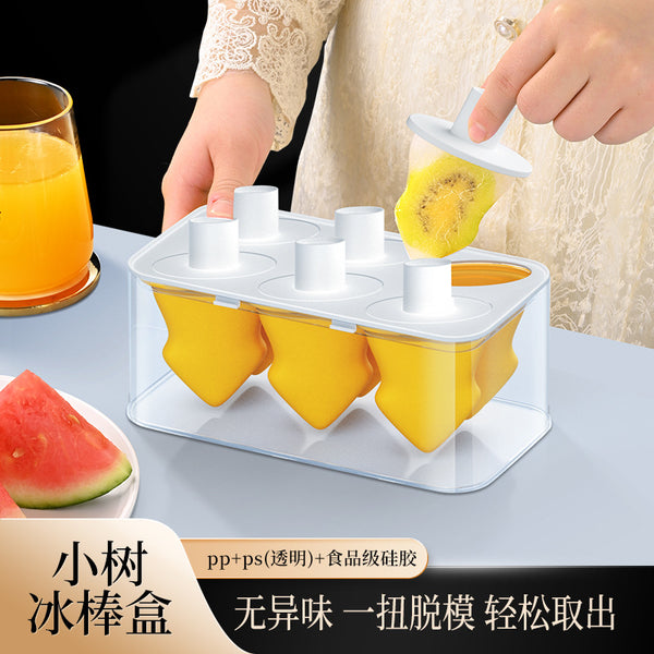 Summer homemade ice cream popsicle box, silicone ice grid ice cube mold cartoon silicone popsicle box refrigerator ice box