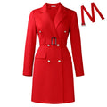D3348  cross-border autumn and winter new long-sleeved hip-covering commuter double-breasted pure color suit european and american dress