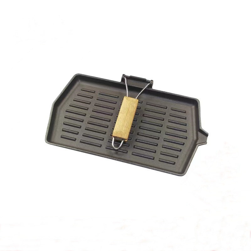 Cast iron pan Steak frying pan Pig iron frying pan Portable wooden handle folding frying pan Rectangle frying pan with oil nozzle Flat bottom frying pan