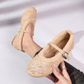 Hot-selling plus size women's shoes for export,  new collection: soft sole embroidered beaded round toe low-cut cotton mary janes