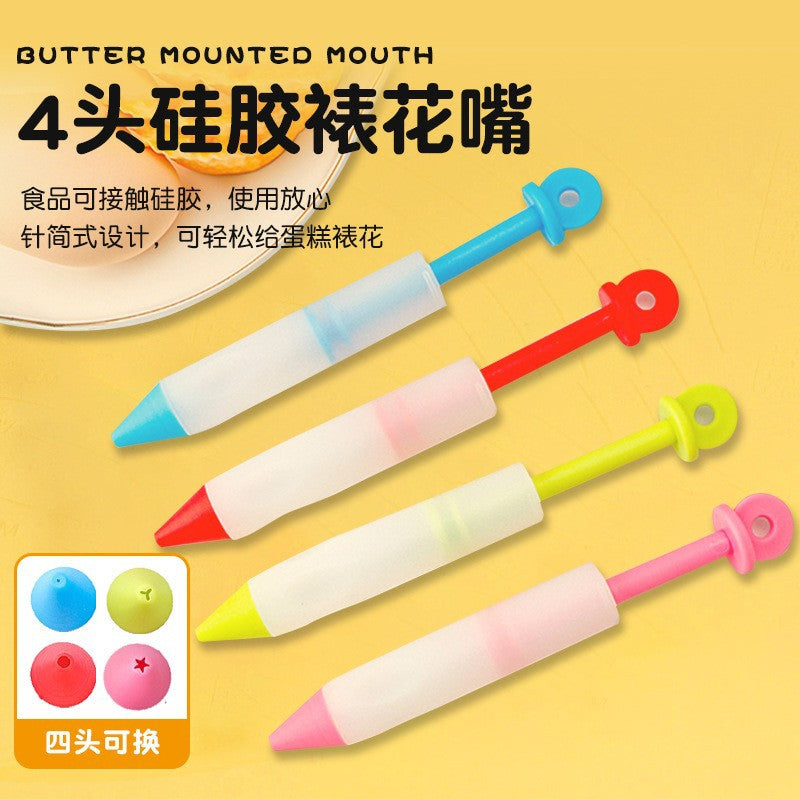 Silicone piping pen 4-head set, chocolate cream piping nozzle, cake baking cookies, dessert decoration writing pen