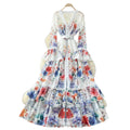 French chic floral v-neck printed dress - women's spring long sleeve a-line midi dress - office-ready elegant maxi dress