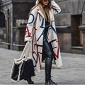 In stock! fashion cross-border fall and winternew arrivalwomen's looseplus sizeprinting windbreaker lapel coatoutwear women