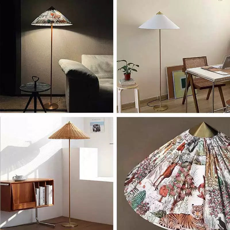 Wabi-sabi style 2025 chinese hat floor lamp, vintage danish living room sofa, designer rattan b&b hotel lamp