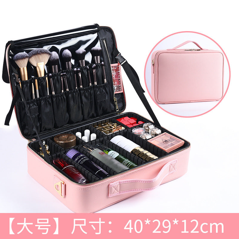 Professional multifunctional baffle PU cosmetic bag, cosmetic storage, double-layer heel makeup, nail embroidery, portable cosmetic case