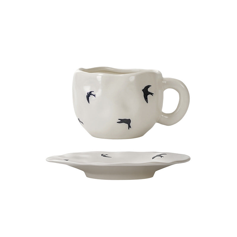 Vintage chic ceramic coffee cup and saucer set - unique design, perfect for gatherings, tea, or everyday use. a cute and thoughtful ceramic gift
