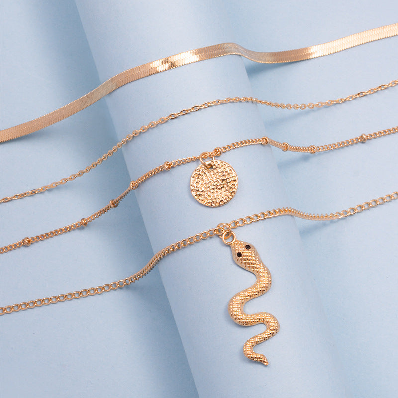 Wholesale gold-plated crystal snake necklace - new european and american style cross-border banquet jewelry set - fashionable and unique multi-layer necklace for women