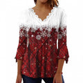 fall/winter new european and american style cross-border snowflake print plaid v-neck long sleeve top for women