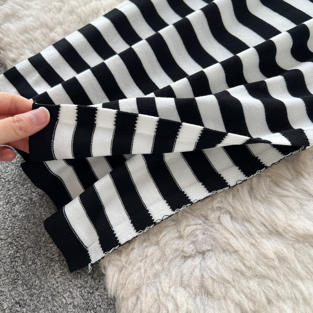 Lazy stripes suspender sleeveless dress women's summerknitting silmslimming lookelegant long skirt work clothing outfit
