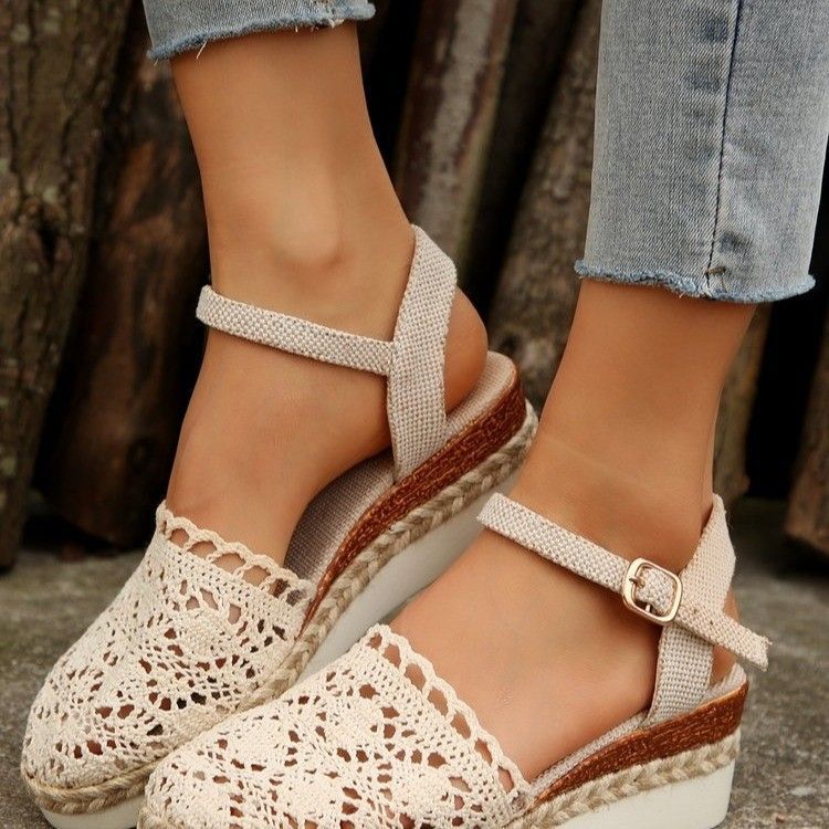 European and american plus size wedge sandals -  summer new collection - closed-toe braided cutout single strap women's sandals