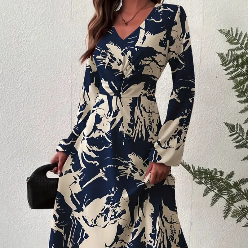 european and american cross-border e-commerce independent website spring/autumn new v-neck dress - bestselling printed maxi dress