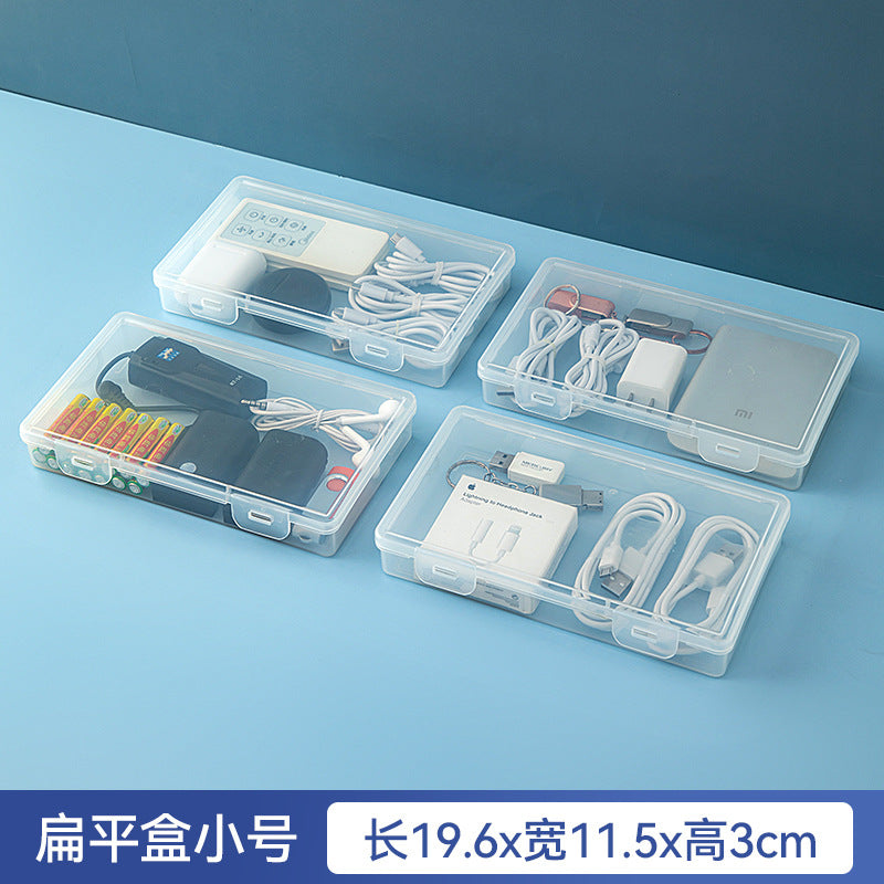 Desktop long rectangular storage box with lid grid transparent storage box flip plastic data cable storage box
