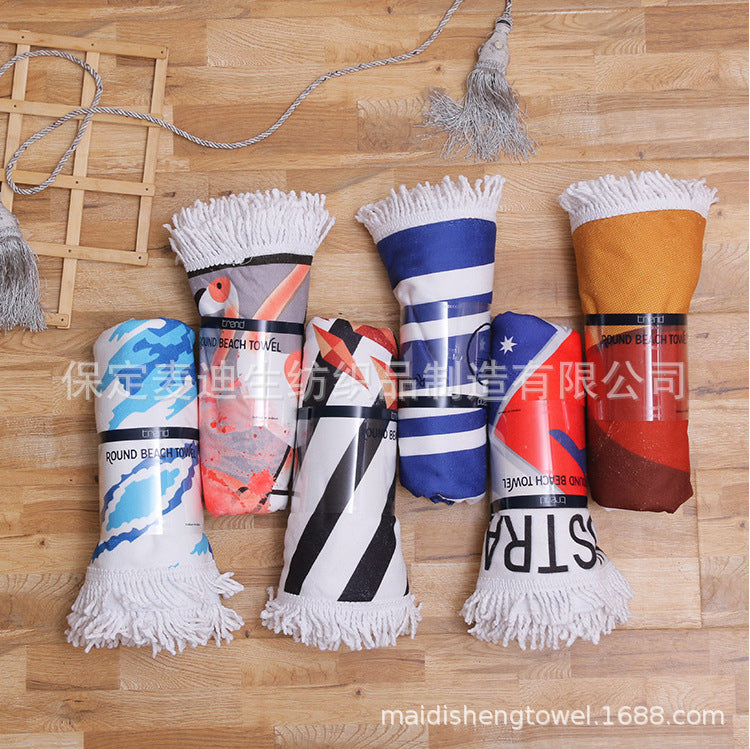 Factory direct wholesale: reactive printed tassel beach towels - microfiber, heat transfer printing, soft, absorbent, and quick-drying