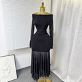 Pure desire sexy burgundy long sleevesdress women's frenchsilm a-line skirthigh waisteleganceelegant long skirt