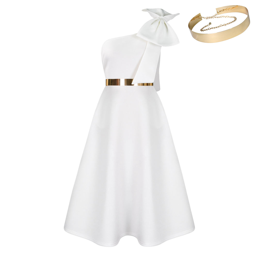 D513  plus size women's summer new fashion one-shoulder bow banquet dress african maxi dress