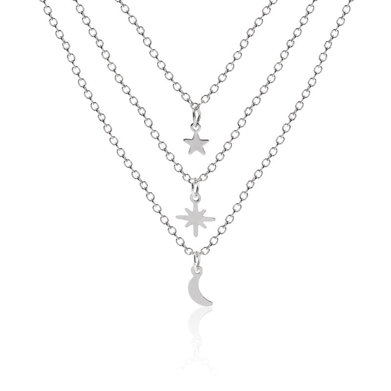 Star necklace wholesale new european and american cross-border alloy jewelry pendant moon multi-layered wearing high-end necklace for women