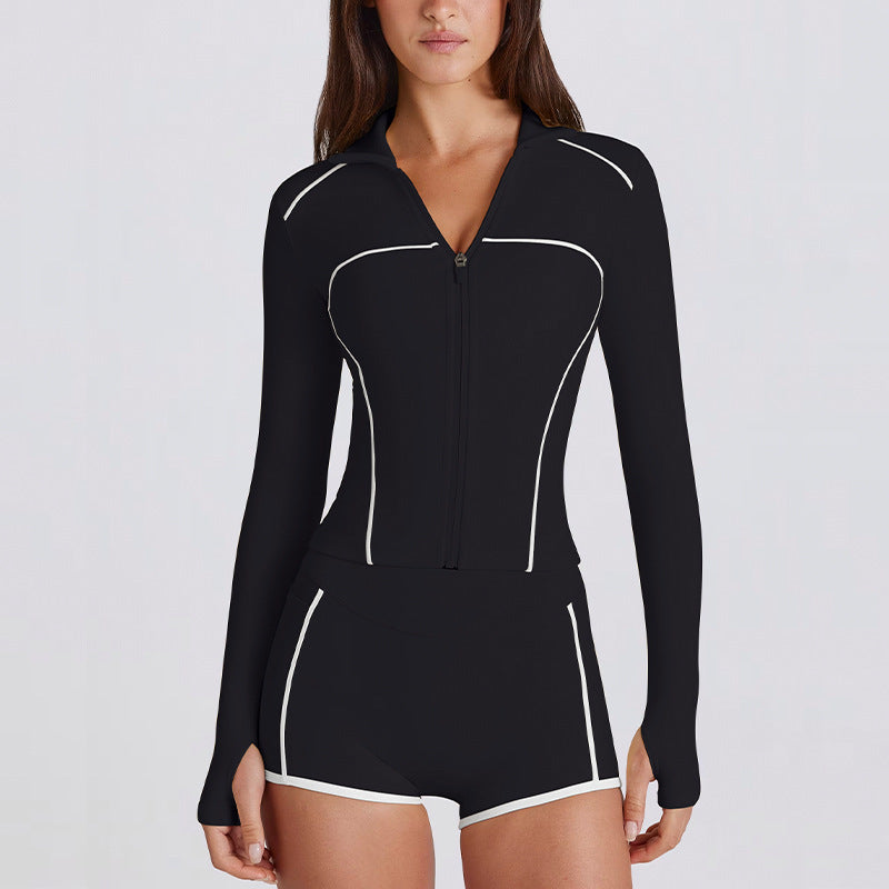 new arrival quick-drying yoga wear long sleeves sports fashion bodybuilding slim fit tops zipper sun protection clothing breathable outwear