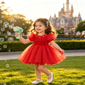 Ready-to-ship new bubble sleeve children's formal dress, floral tulle princess dress, baby girl's first birthday dress