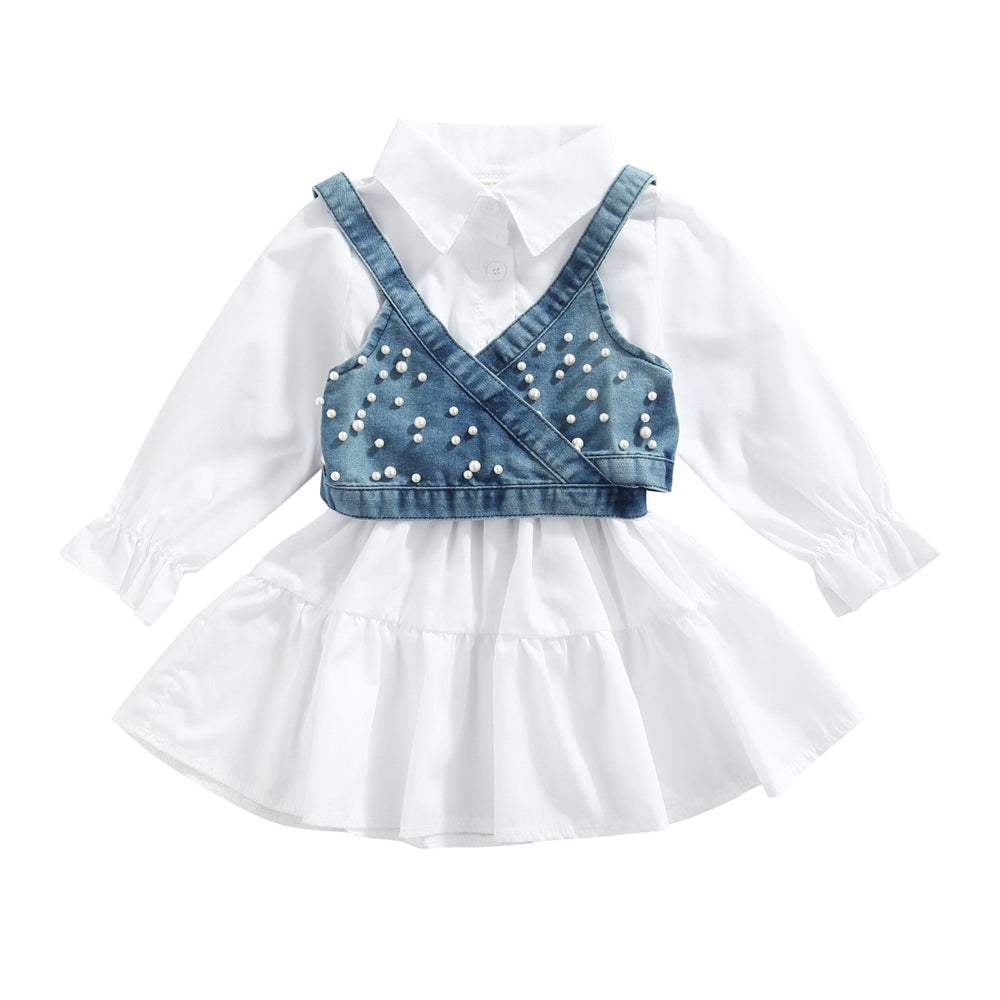 new product girl fashion style socialite pure color short-sleeved patchwork petticoat tie back beads denim camisole