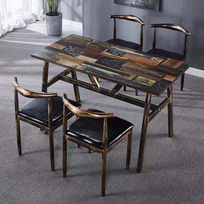 Economical dining table, restaurant stool, hot pot restaurant back chair, fast food table, chair, table and chair suit combination horn chair