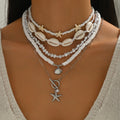 Wholesale starfish necklaces - european & american style, perfect for beach & vacation, faux pearl accents, women's layered necklace sets