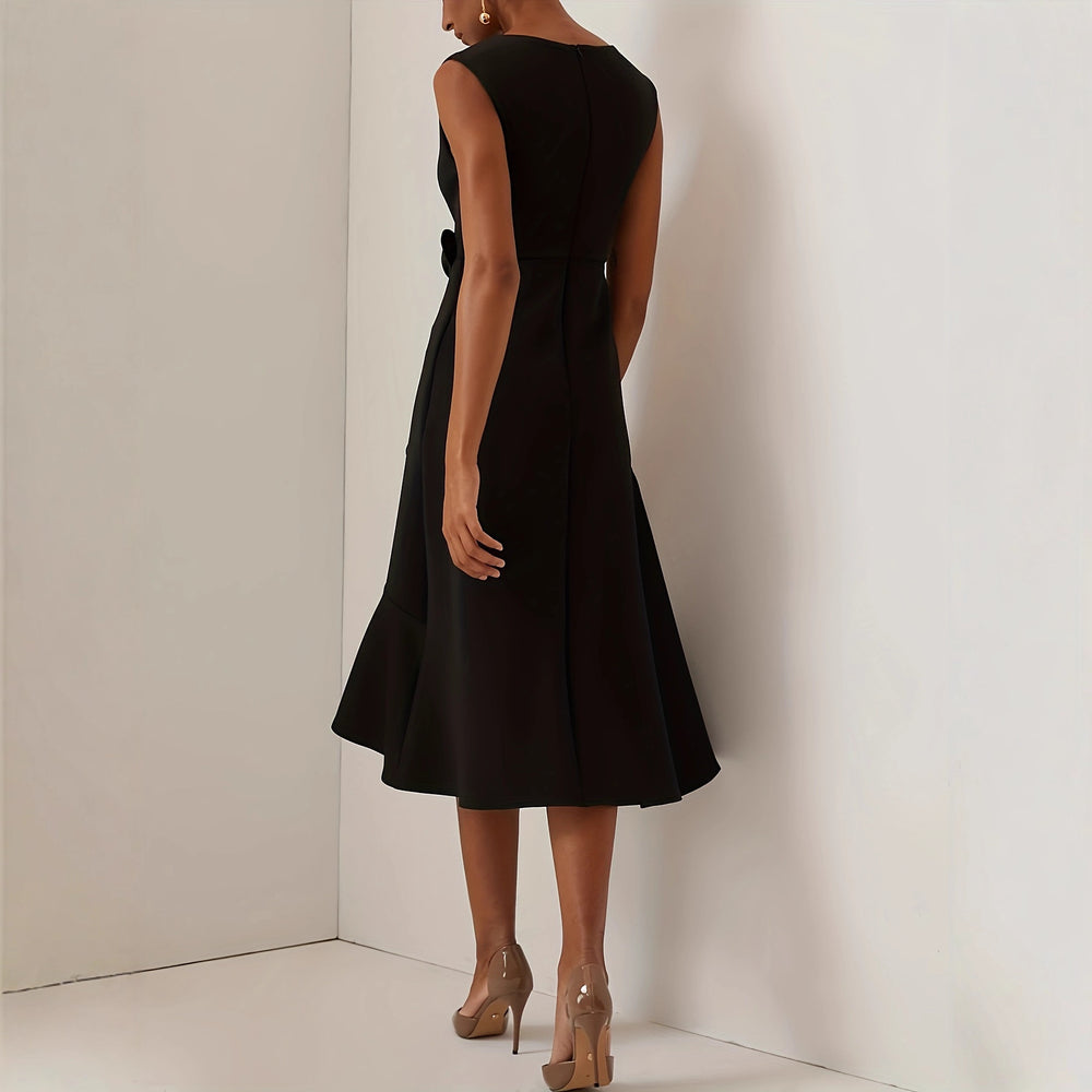 fashion elegant boat neck ruffle hem solid color midi dress - spring/summer dress