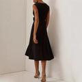 fashion elegant boat neck ruffle hem solid color midi dress - spring/summer dress
