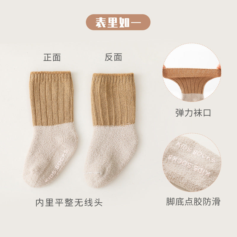 Babylon autumn and winter baby thickened kids socks non-slip dot glue baby floor socks coral velvet newborn knee socks