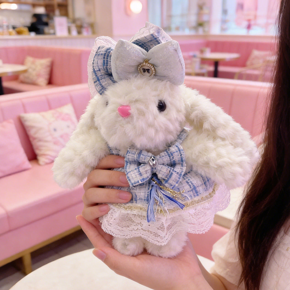 Long-eared rabbit keychain lop-eared rabbit bag pendant stuffed doll cute bows rabbit creative pendant