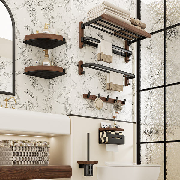 Walnut Towel Rack Toilet No Punching Bathroom Shelf Pendant Space Aluminum Toilet Storage Rack Bath Towel Rack