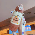Creative double-drink kids' thermos: 316 stainless steel, one cup, three ways to drink, cute character straw cup, large capacity water bottle