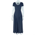 European and american style elegant women's solid color pleated a-line dress v-neck short sleeve slim fit backless maxi dress banquet gown