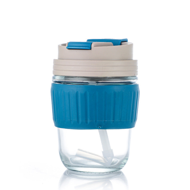 Double drinking cup glass cup high appearance casual water cup oven mitts heat insulation portable portable coffee cup gift cup straw