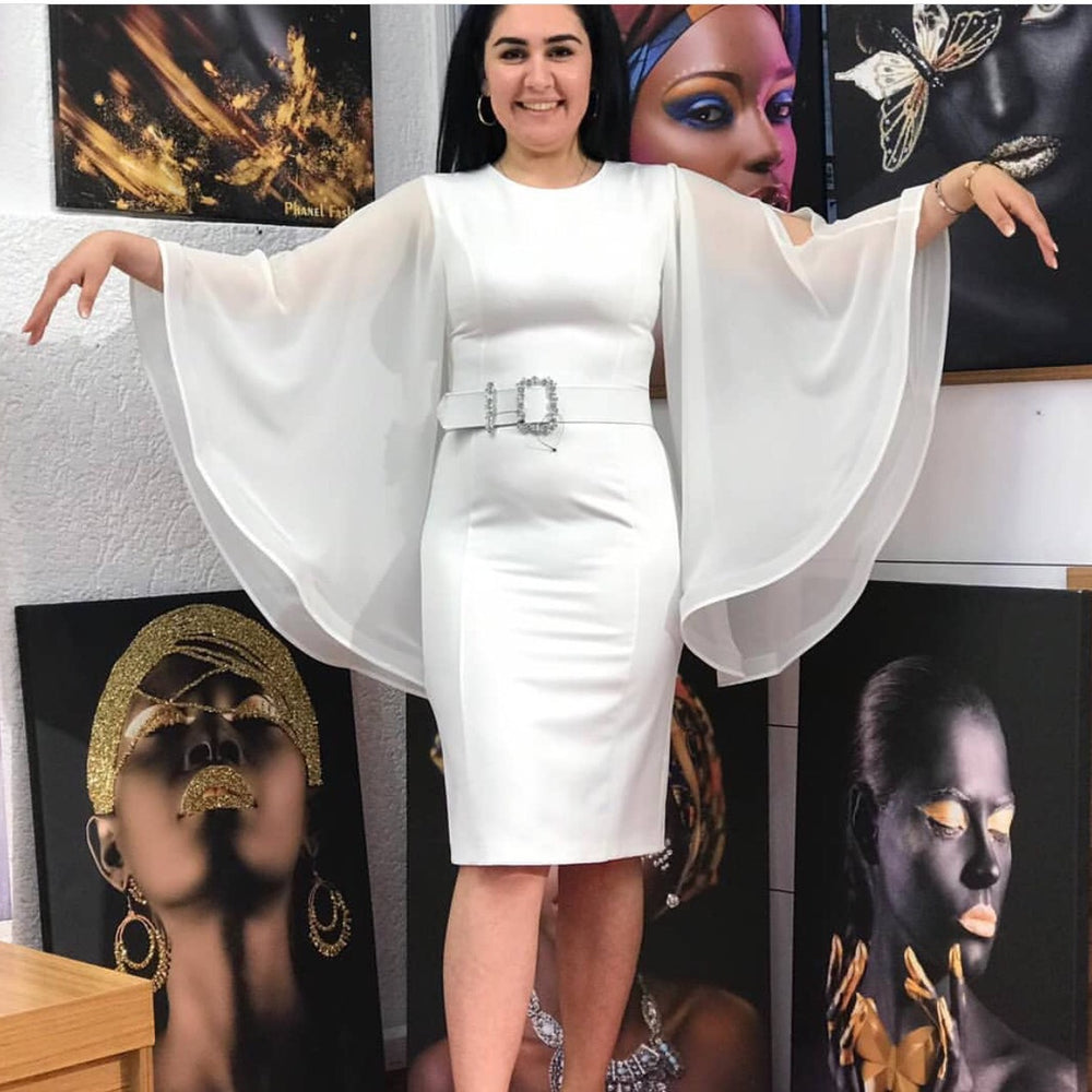 Fashion royal sister style silm tight hip-covering exaggerated large bell chiffon sleeves matching diamond large belt