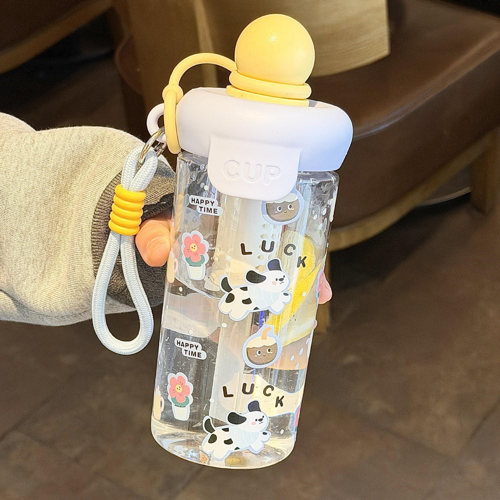 High-style cartoon floating ball plastic cup, large capacity, portable, trendy direct-drink plastic straw water cup, tea infuser cup - wholesale