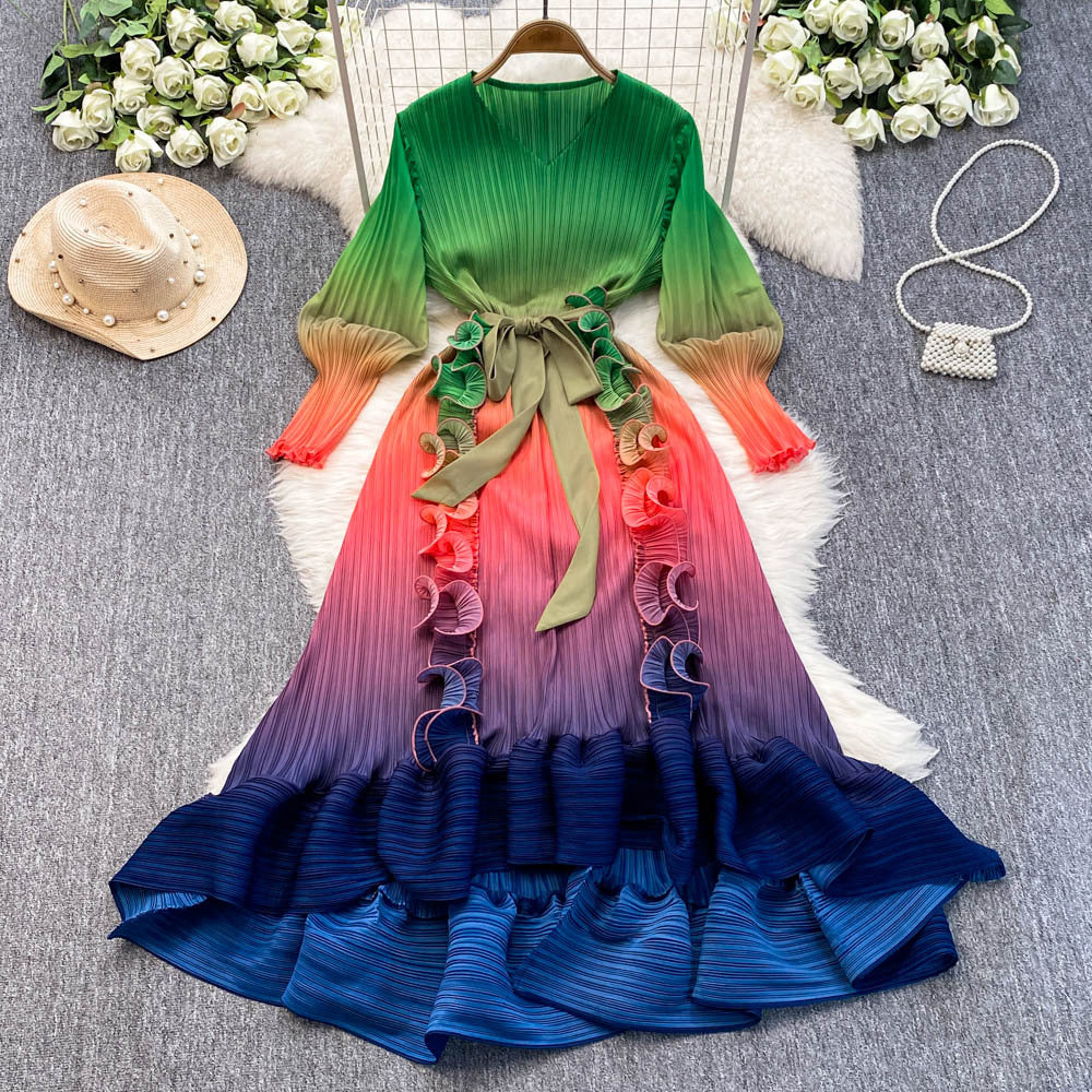 Miya foreign trade premium banquet gown - gradient ruffle detail, heavily pleated, slim-fit long dress
