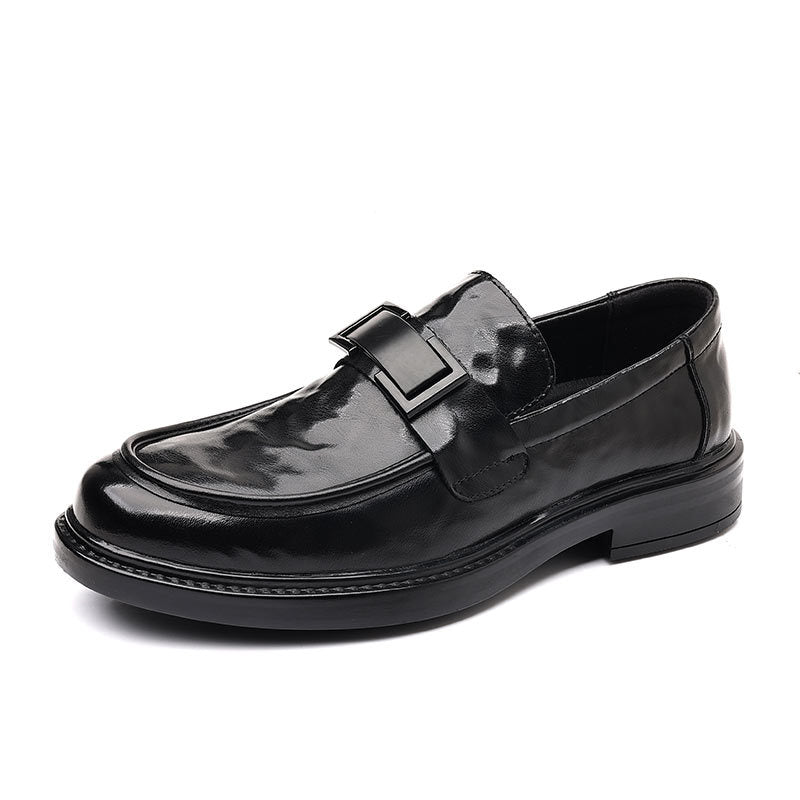 Genuine leather new men's loafers - british style slip-on pointed toe dress shoes - black business formal casual wedding shoes