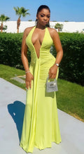 European and american cross-border women's fashion  autumn collection: solid color sleeveless halter neck v-neck sexy backless elegant maxi dress